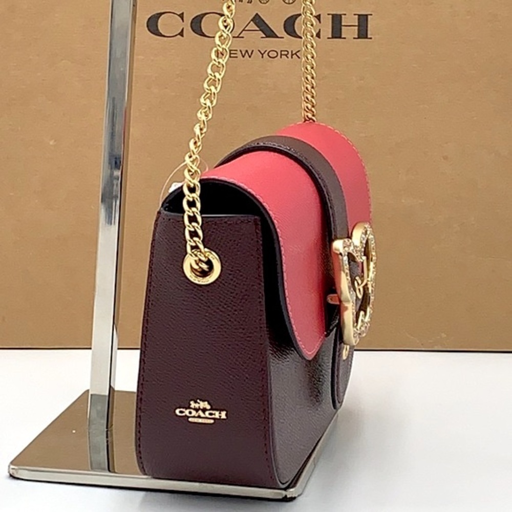 Coach Gemma Crossbody In Colorblock With Butterfly Buckle Strawberry Haze/Cranb - Picture 6 of 16